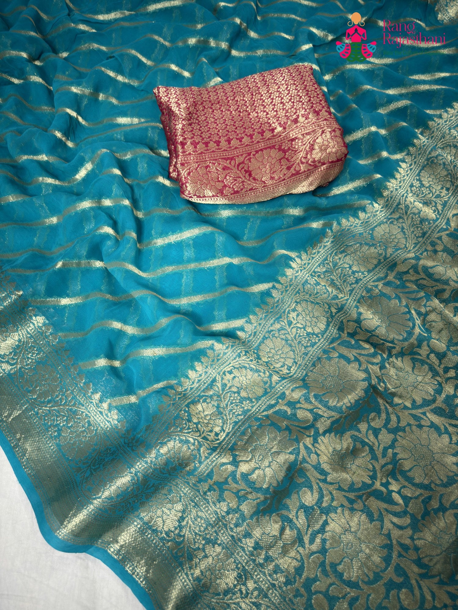Firozi Pure Georgette Flowing Leheriya Saree : Festive Glow