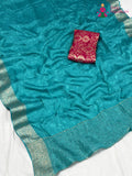 pallu detailing of firozi pure ho silk jacquard weave saree