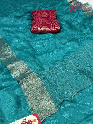 Firozi Pure Ho Silk Jacquard Weave Plain Saree for Sangeet Night | Luxe Drape