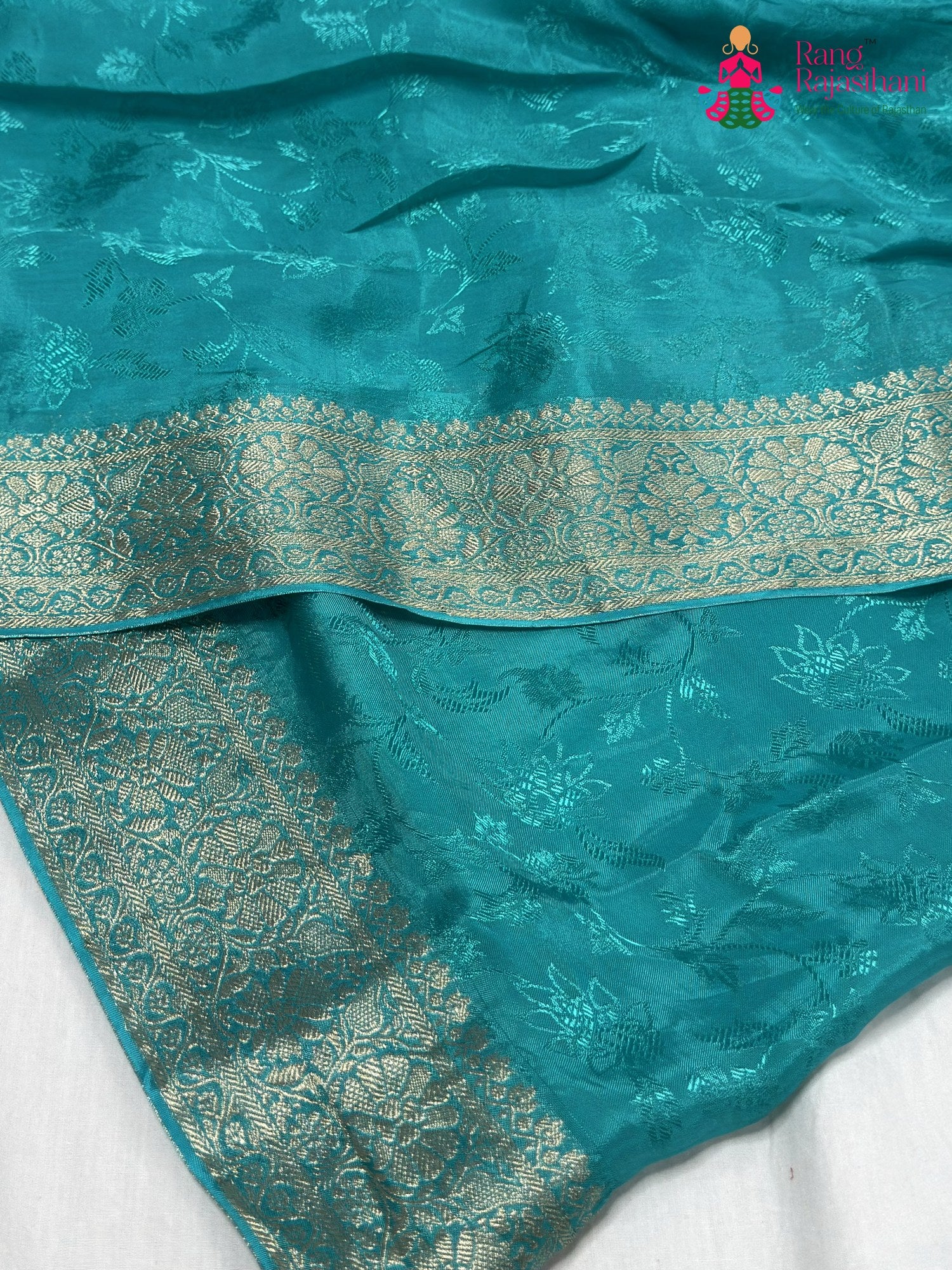 Firozi Pure Ho Silk Jacquard Weave Plain Saree for Sangeet Night | Luxe Drape