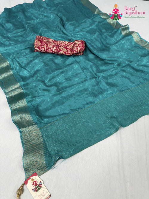 Firozi Pure Ho Silk Jacquard Weave Saree : Clean Charm main-image