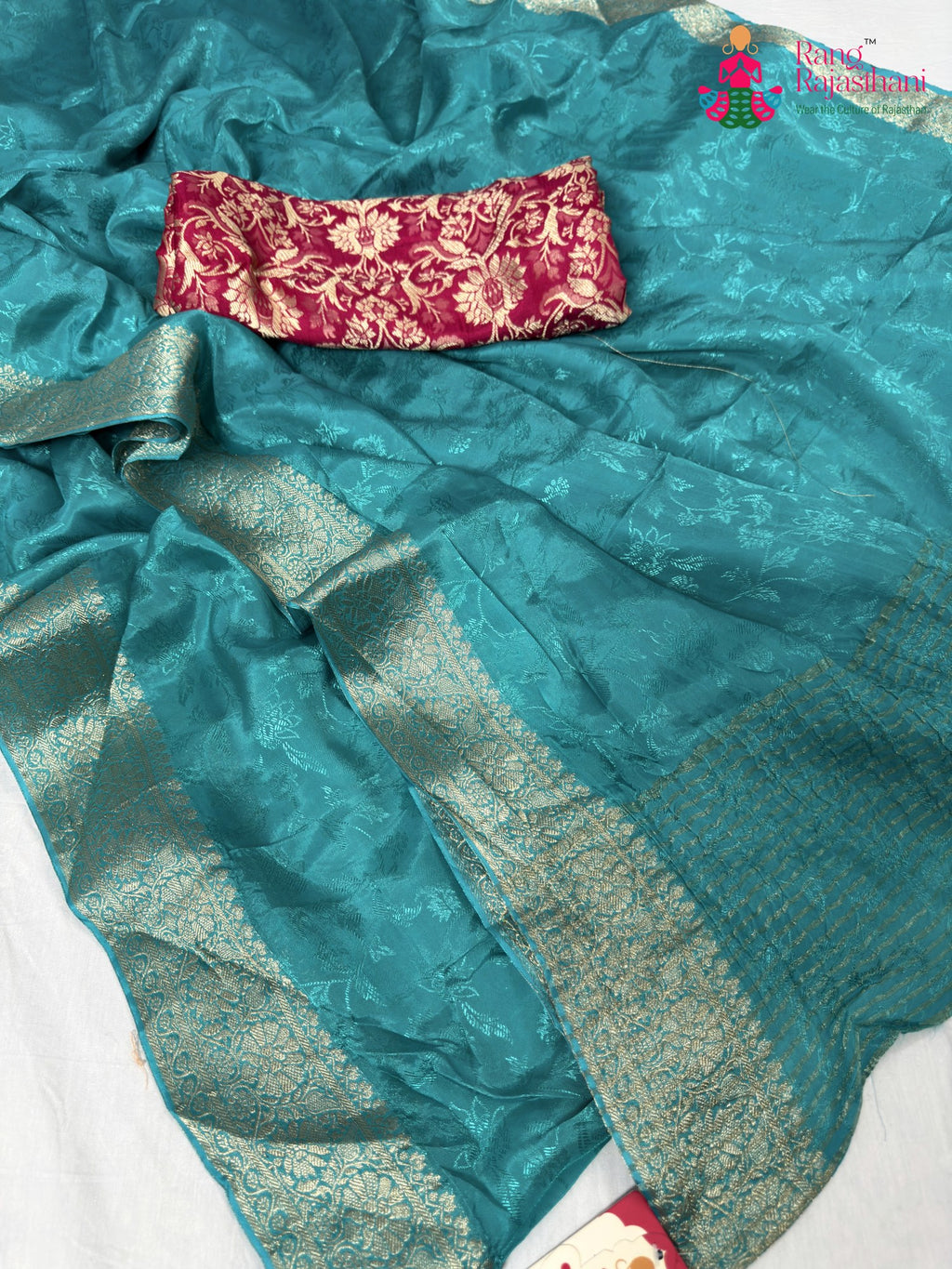 complete look of firozi pure ho silk jacquard weave saree