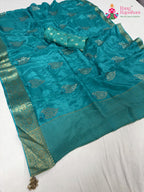 firozi pure ho silk sequin saree for raksha bandhan by Rang Rajasthani