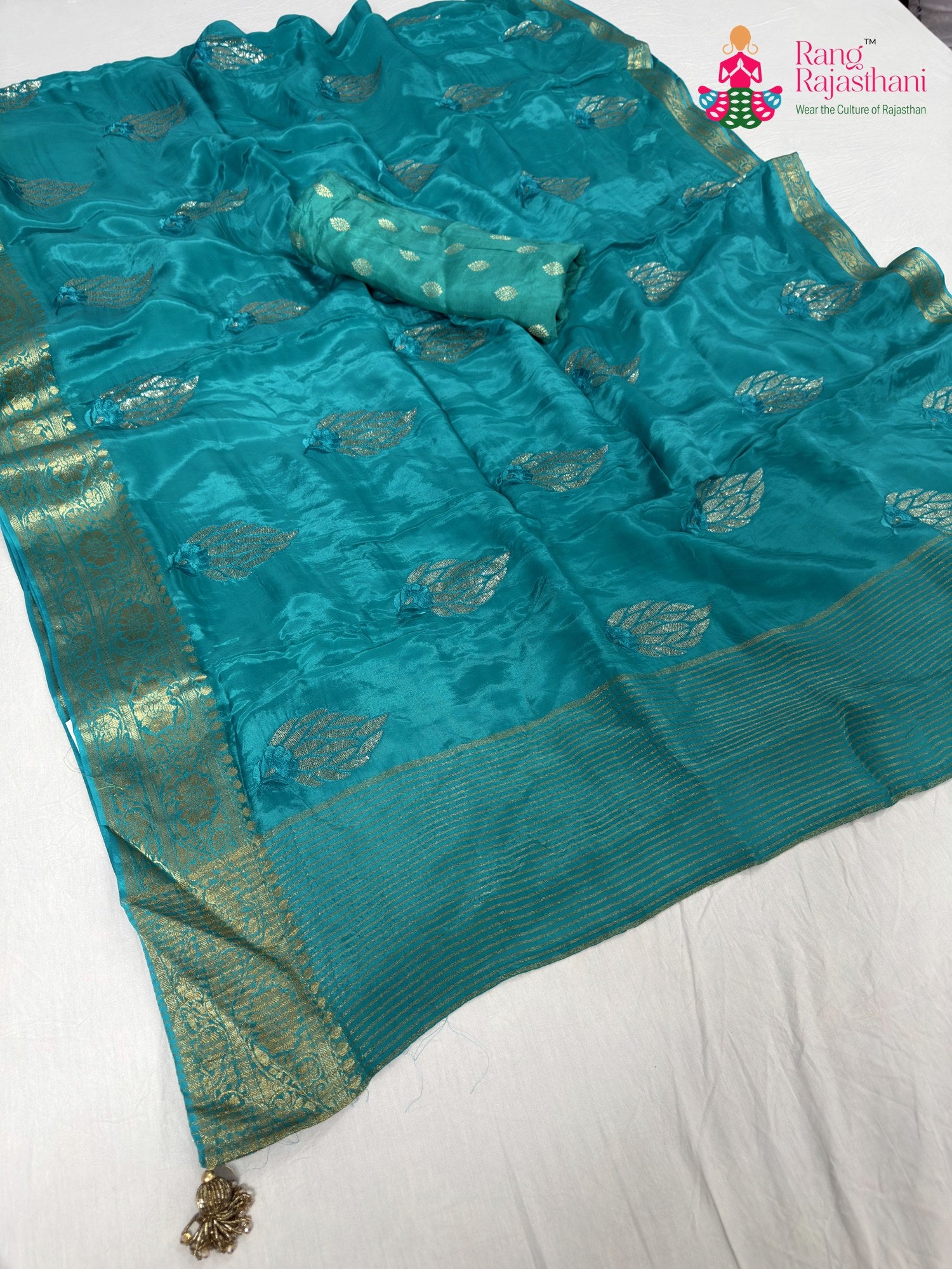 firozi pure ho silk sequin saree for raksha bandhan by Rang Rajasthani
