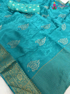 close up detailing of firozi pure ho silk sequin saree