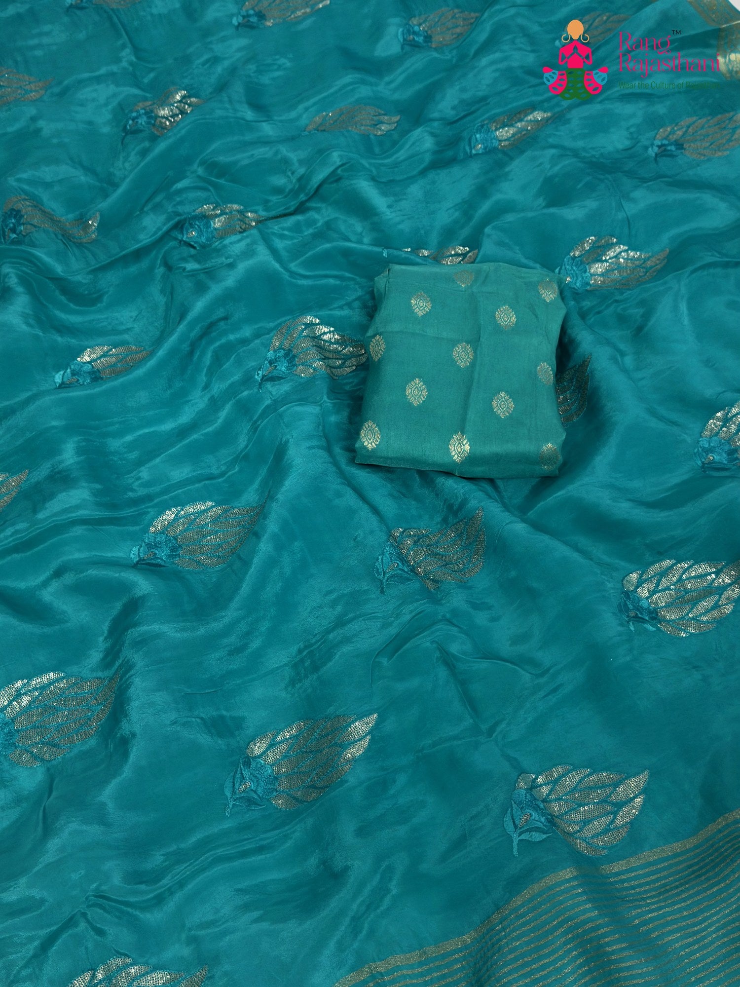 Firozi Pure Ho Silk Sequin Saree for Raksha Bandhan | Signature Drape