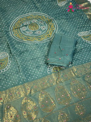 Firozi Pure Russian Silk Bandhani Chunri Saree for Mayra Ceremony | Artisan Edit