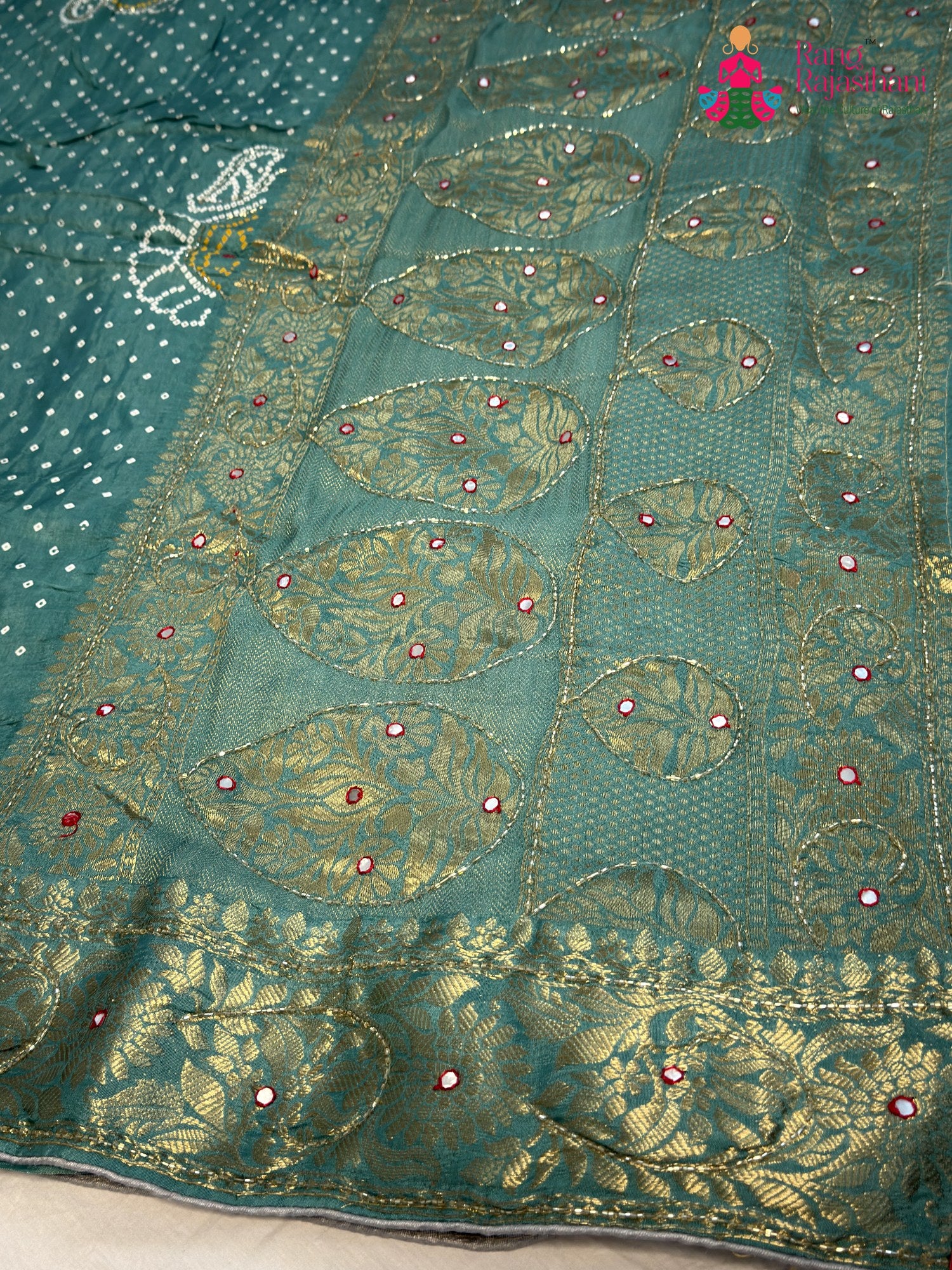 Firozi Pure Russian Silk Bandhani Chunri Saree for Mayra Ceremony | Artisan Edit