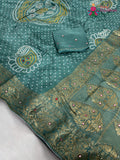 Firozi Pure Russian Silk Bandhani Saree for Mayra Ceremony | Heritage Collection