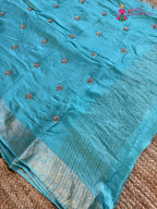 Firozi Pure Russian Silk Hand Work Saree for Mehendi Ceremony | Designer Edit