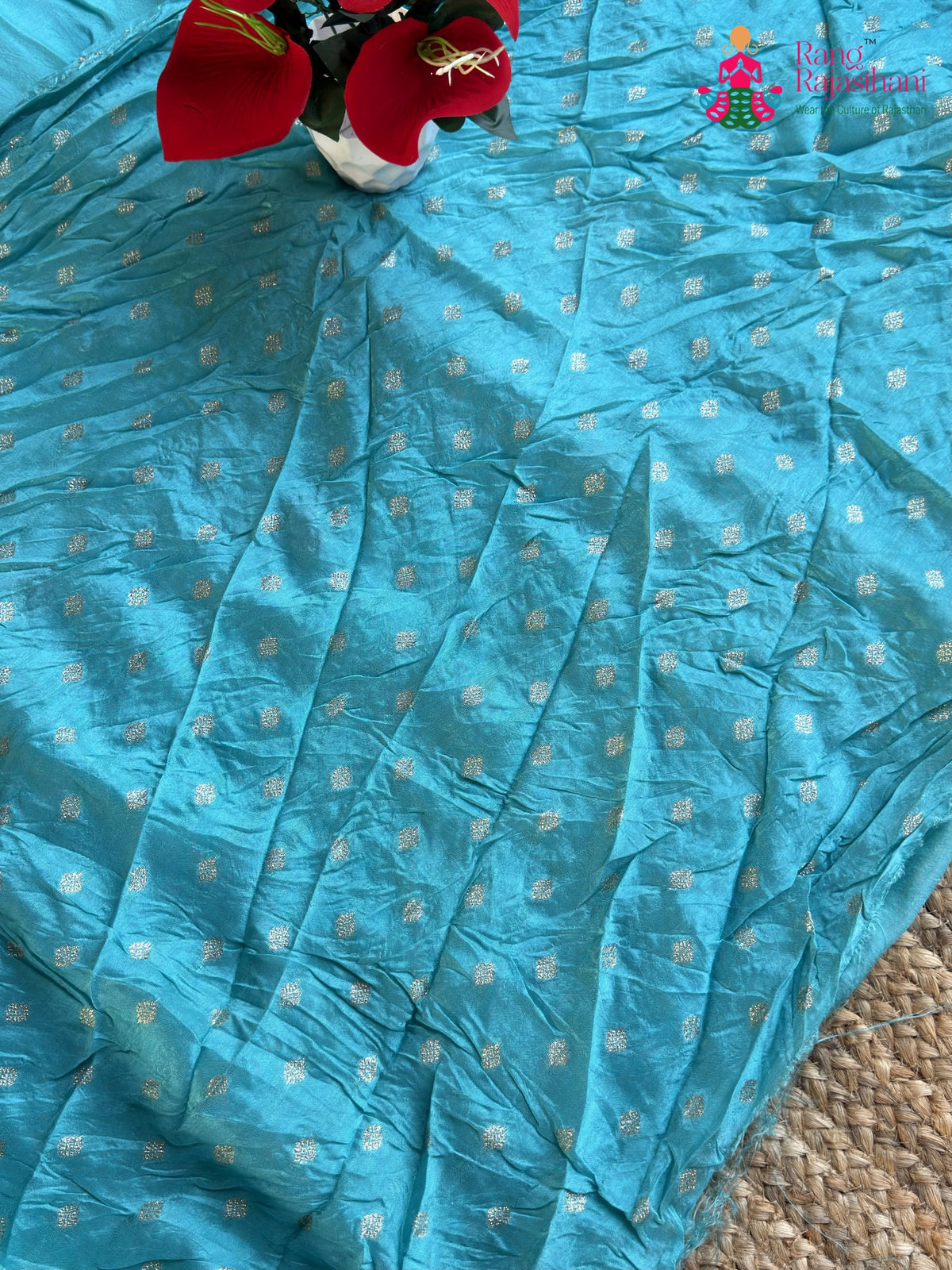 Firozi Pure Russian Silk Hand Work Saree for Mehendi Ceremony | Designer Edit