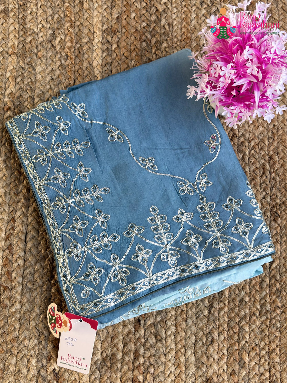 Firozi Pure Upada Silk Gota Patti Saree for Wedding Guest | Premium Drape