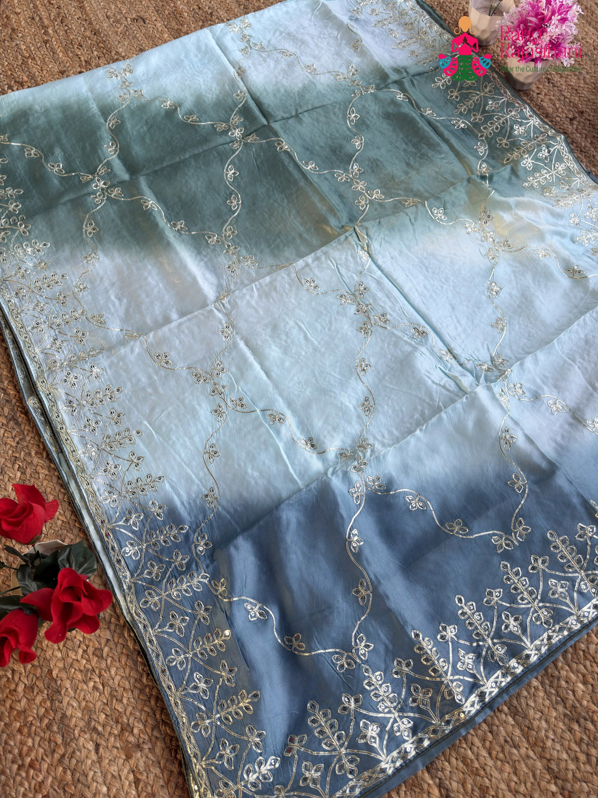 Firozi Pure Upada Silk Gota Patti Saree for Wedding Guest | Premium Drape