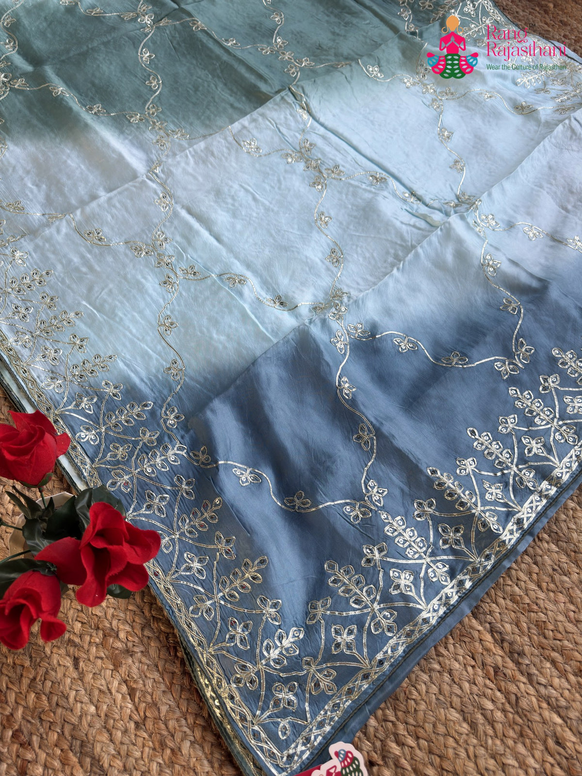 Firozi Pure Upada Silk Gota Patti Saree for Wedding Guest | Premium Drape