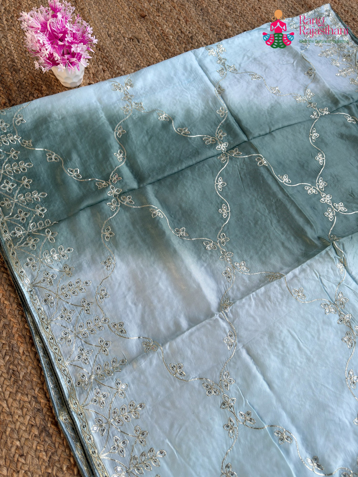 Firozi Pure Upada Silk Gota Patti Saree for Wedding Guest | Premium Drape