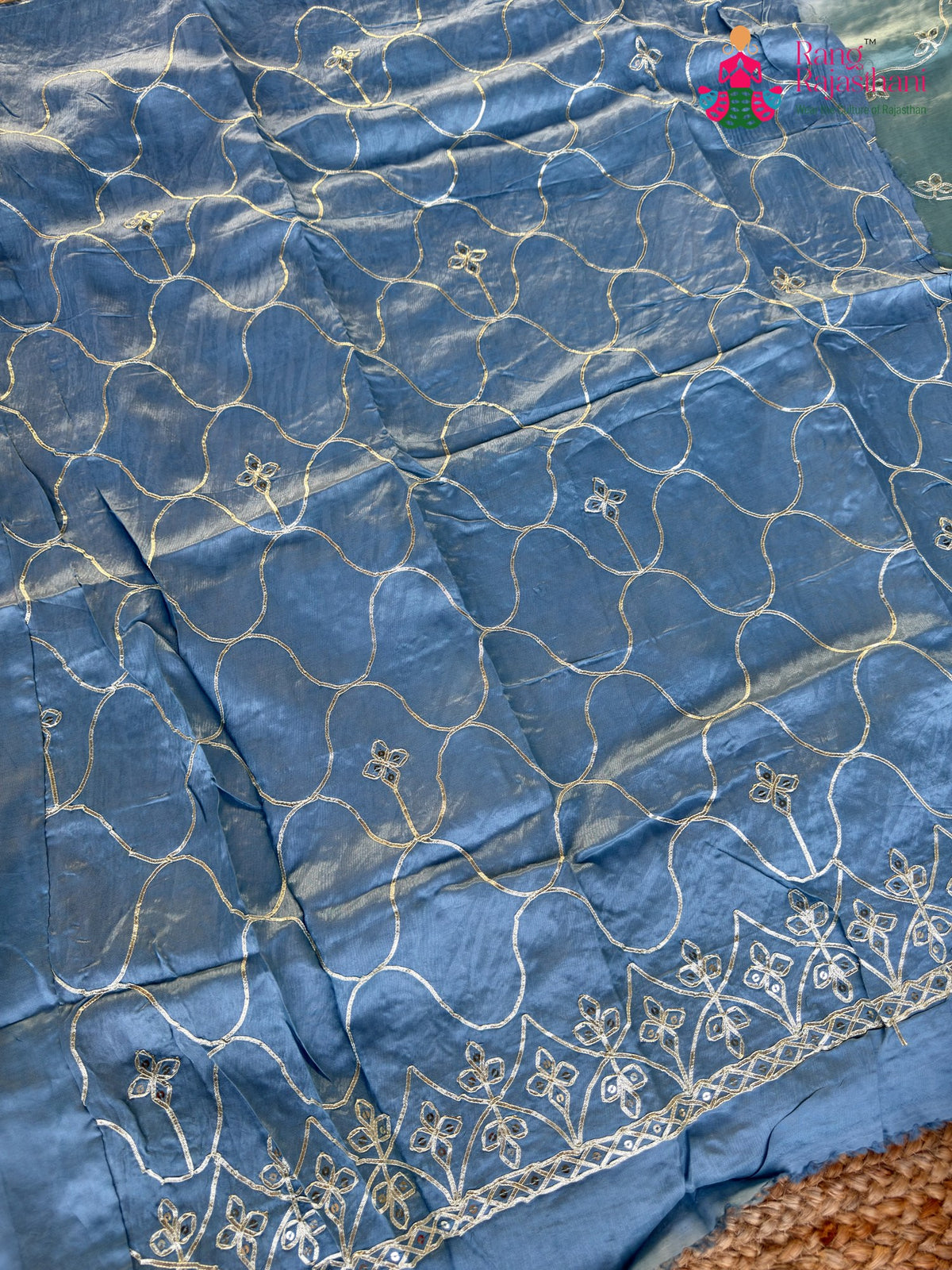 Firozi Pure Upada Silk Gota Patti Saree for Wedding Guest | Premium Drape