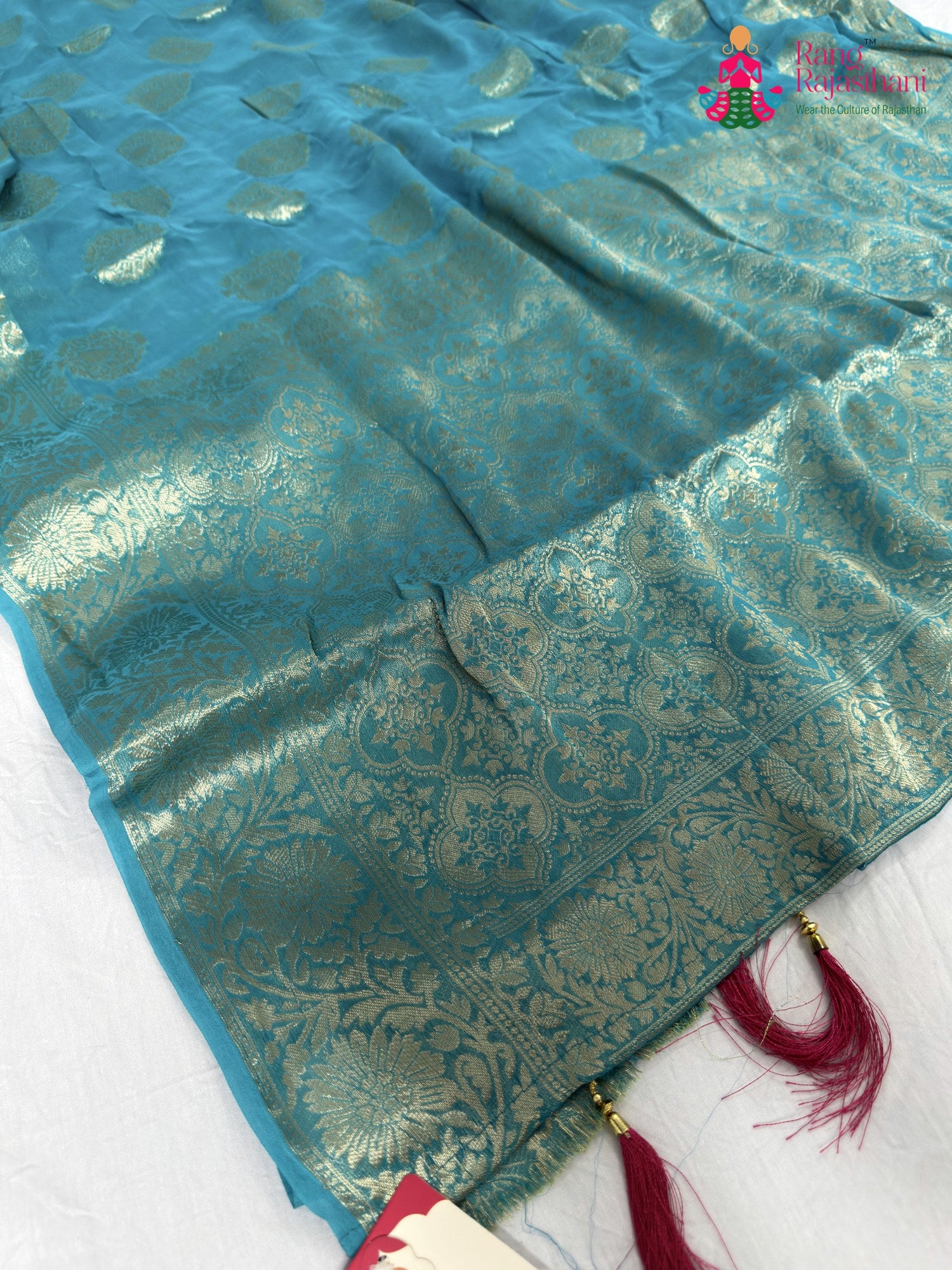 firozi soft georgette banarasi zari weave saree for raksha bandhan by Rang Rajasthani