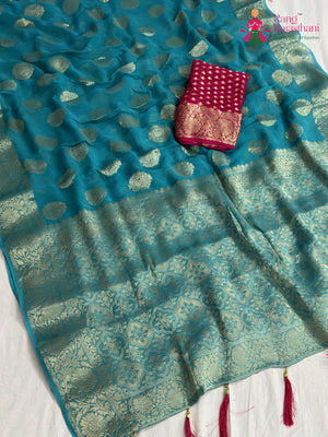 Firozi Soft Georgette Banarasi Zari Weave Saree for Raksha Bandhan | Signature Look