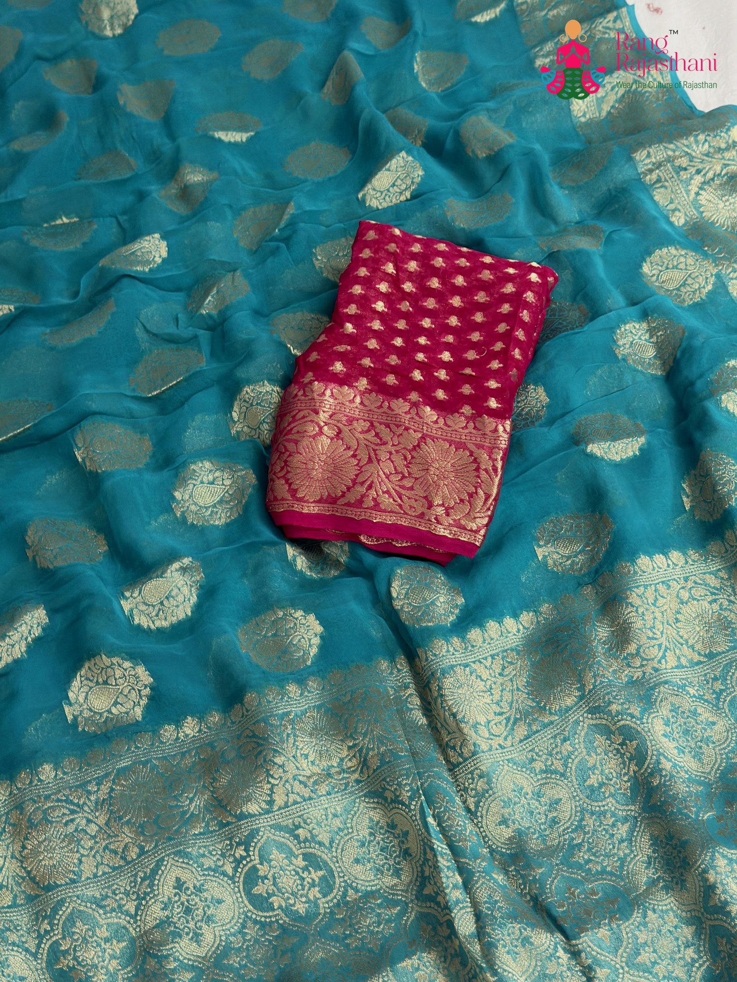 Firozi Soft Georgette Banarasi Zari Weave Saree for Raksha Bandhan | Signature Look