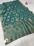 Firozi Soft Georgette Meenakari Zari Saree : Calm Glow