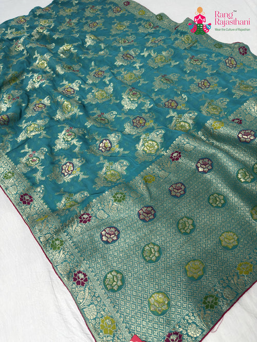 Firozi Soft Georgette Meenakari Zari Saree for Wedding Reception | Designer Pick main-image