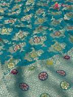 Firozi Soft Georgette Meenakari Zari Saree for Wedding Reception | Designer Pick