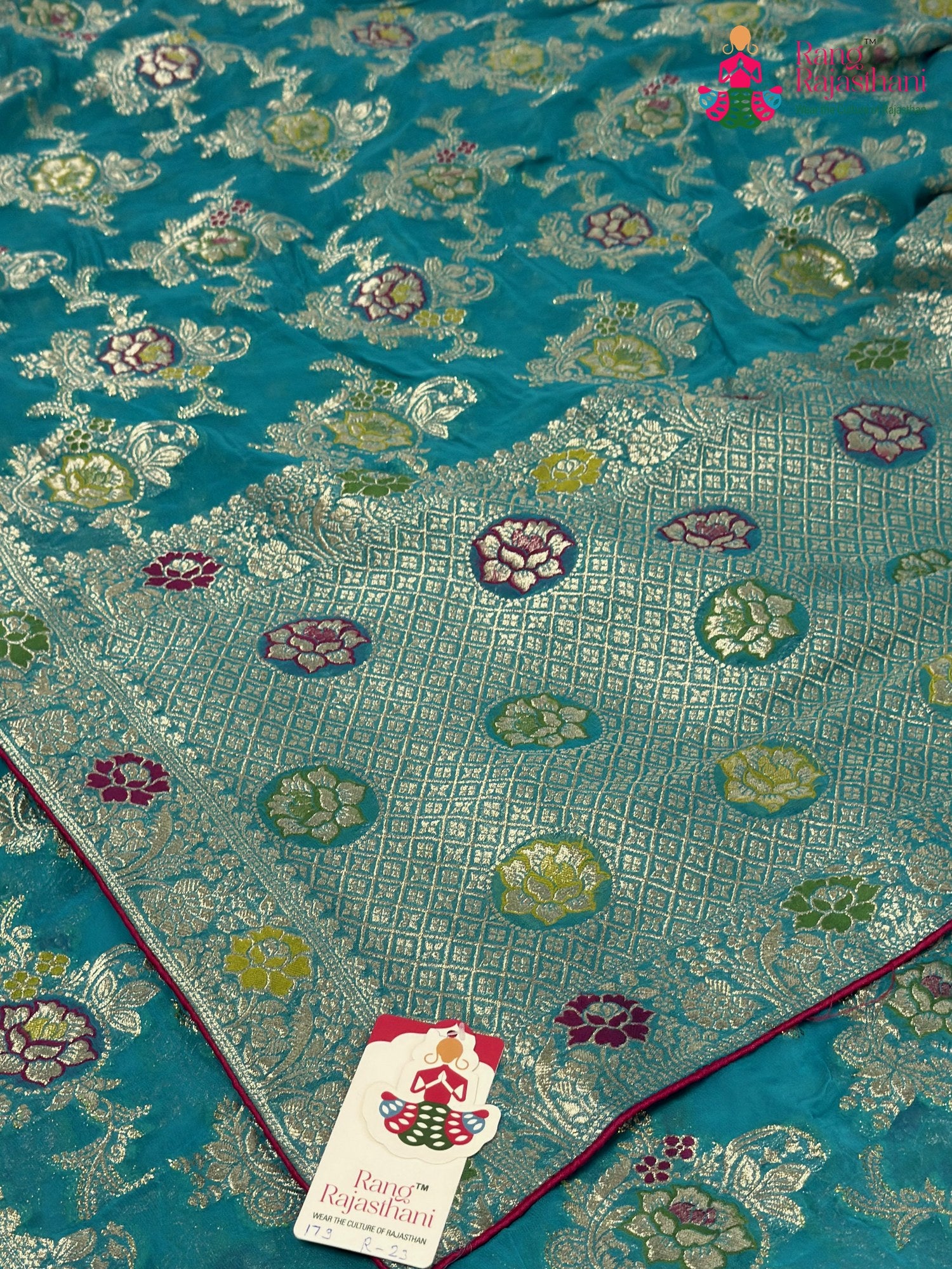 Firozi Soft Georgette Meenakari Zari Saree for Wedding Reception | Designer Pick