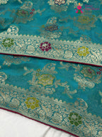 Firozi Soft Georgette Meenakari Zari Saree for Wedding Reception | Designer Pick