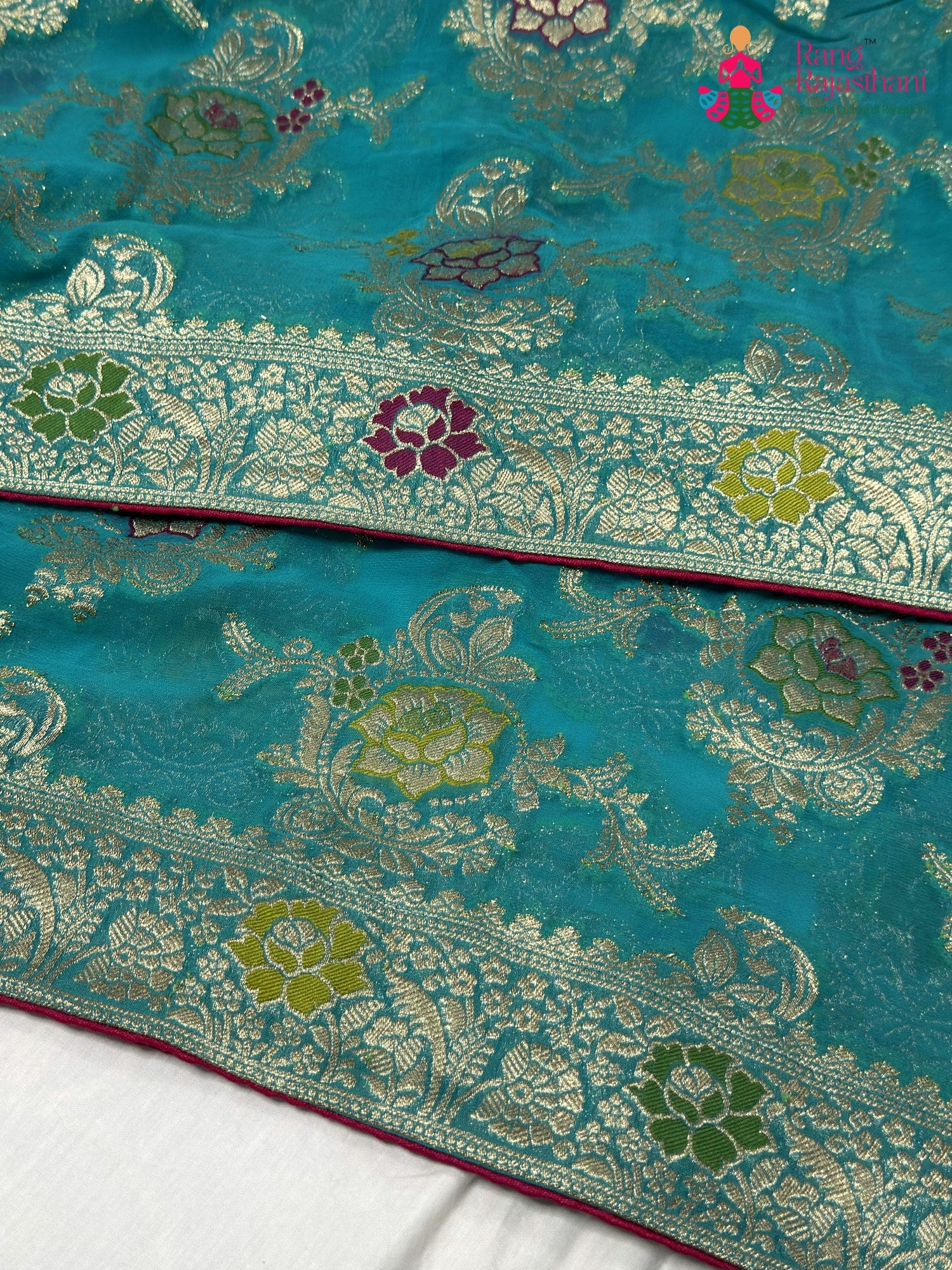 Firozi Soft Georgette Meenakari Zari Saree for Wedding Reception | Designer Pick