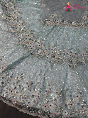 Firozi Net Sequin Lehenga Chunni for Wedding Reception | Shop Latest