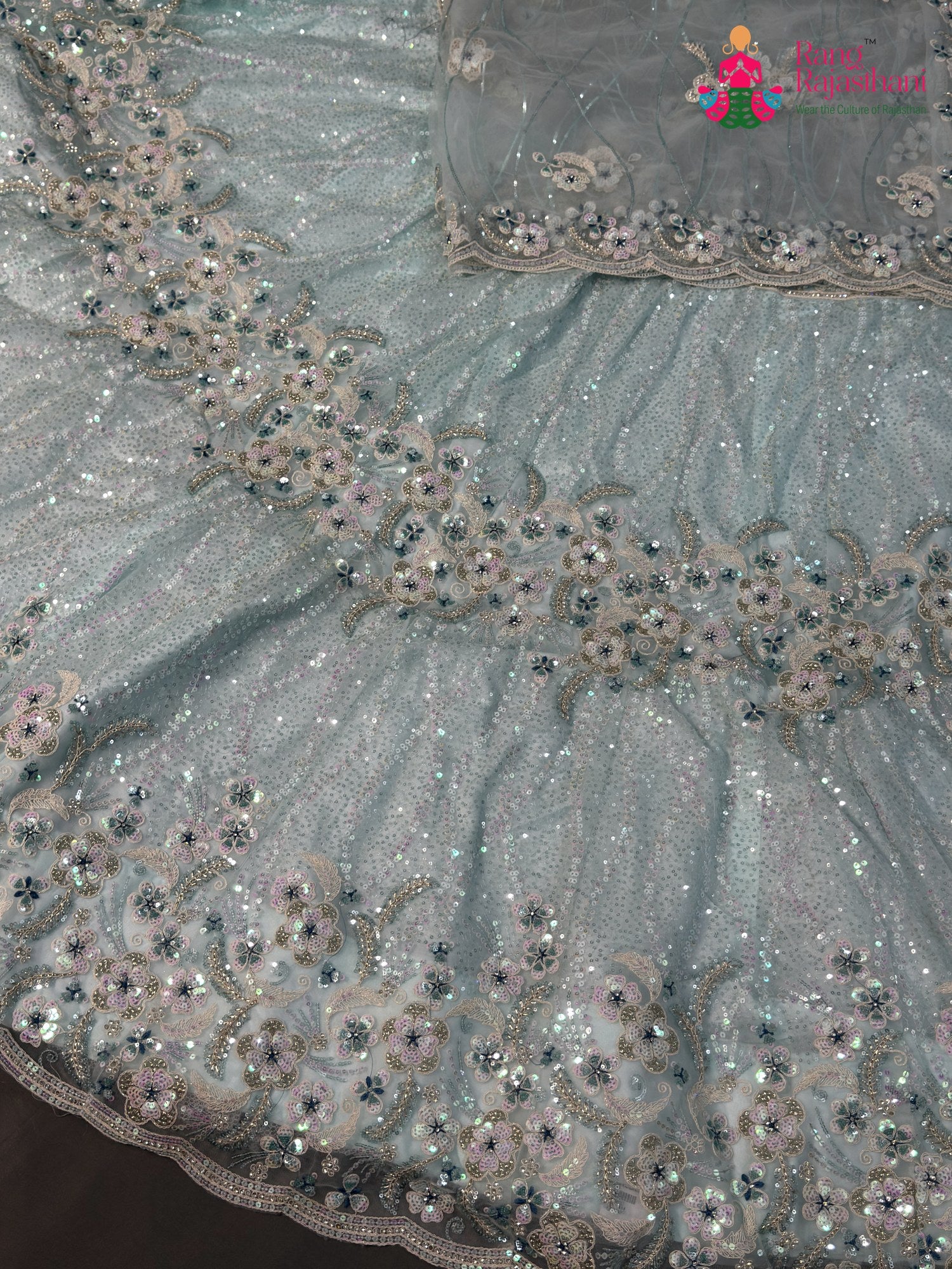 firozi synthetic sequin saree ethnic wear by Rang Rajasthani
