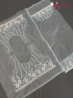 border detail of firozi synthetic sequin saree