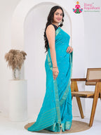 Firozi Pure Ho Silk saree with Mirror Work side drape view