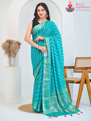 Firozi Soft Georgette Banarasi Zari Weave Leheriya Saree for Wedding Guest | Wedding Collection