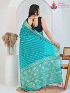 Firozi Pure Georgette saree with Khaddi Work back view
