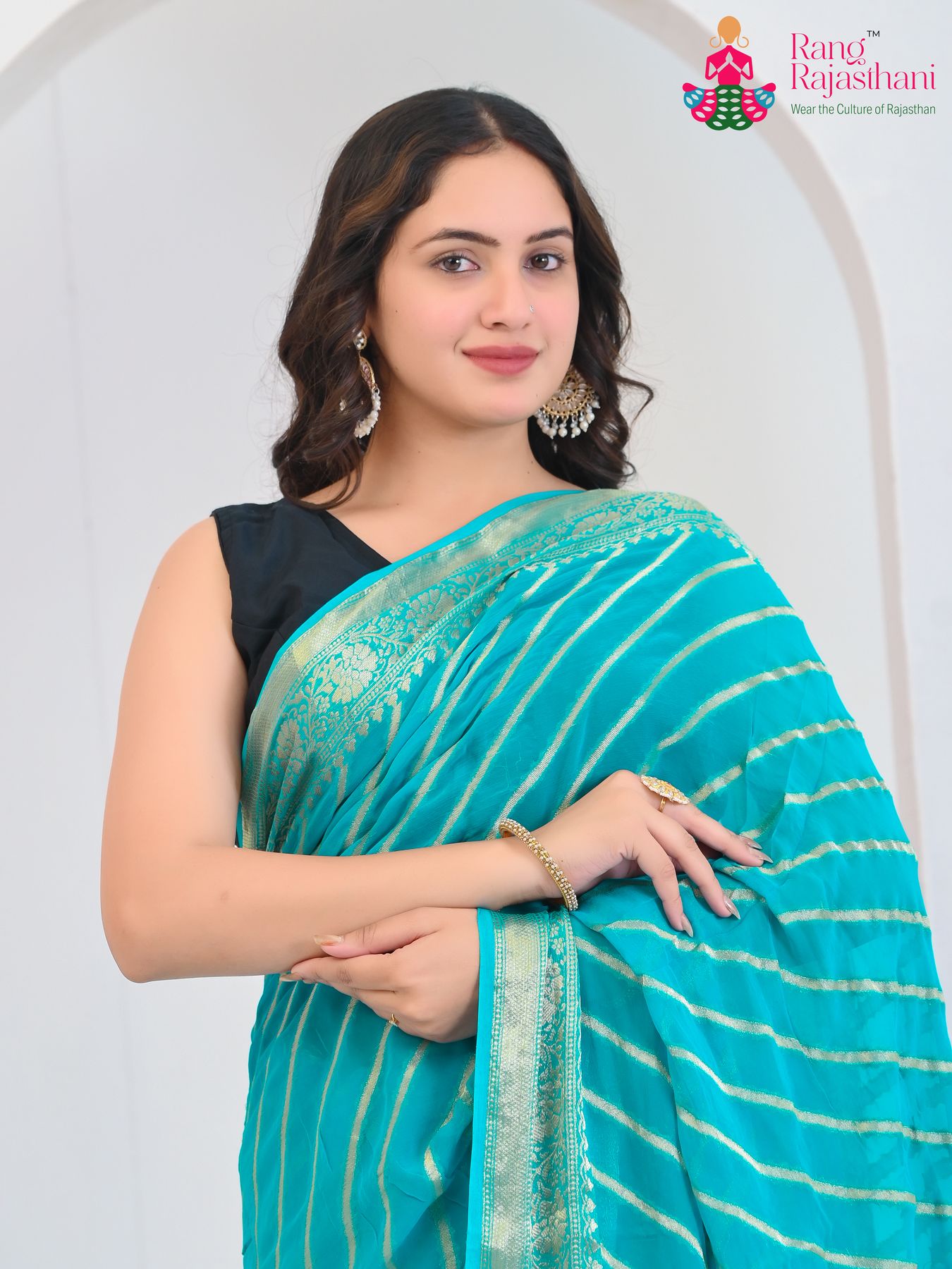 Firozi Pure Georgette Flowing Leheriya Saree : Festive Glow