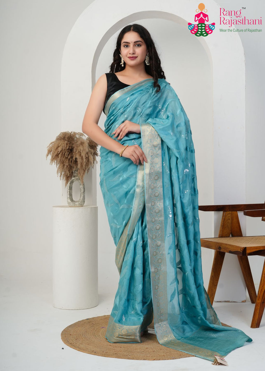 Firozi Party Wear saree| Lightweight Silk Saree | Rang Rajasthani