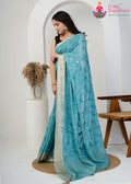 Firozi Pure Ho Silk Sequin Saree for Wedding Guest | Refined Edit