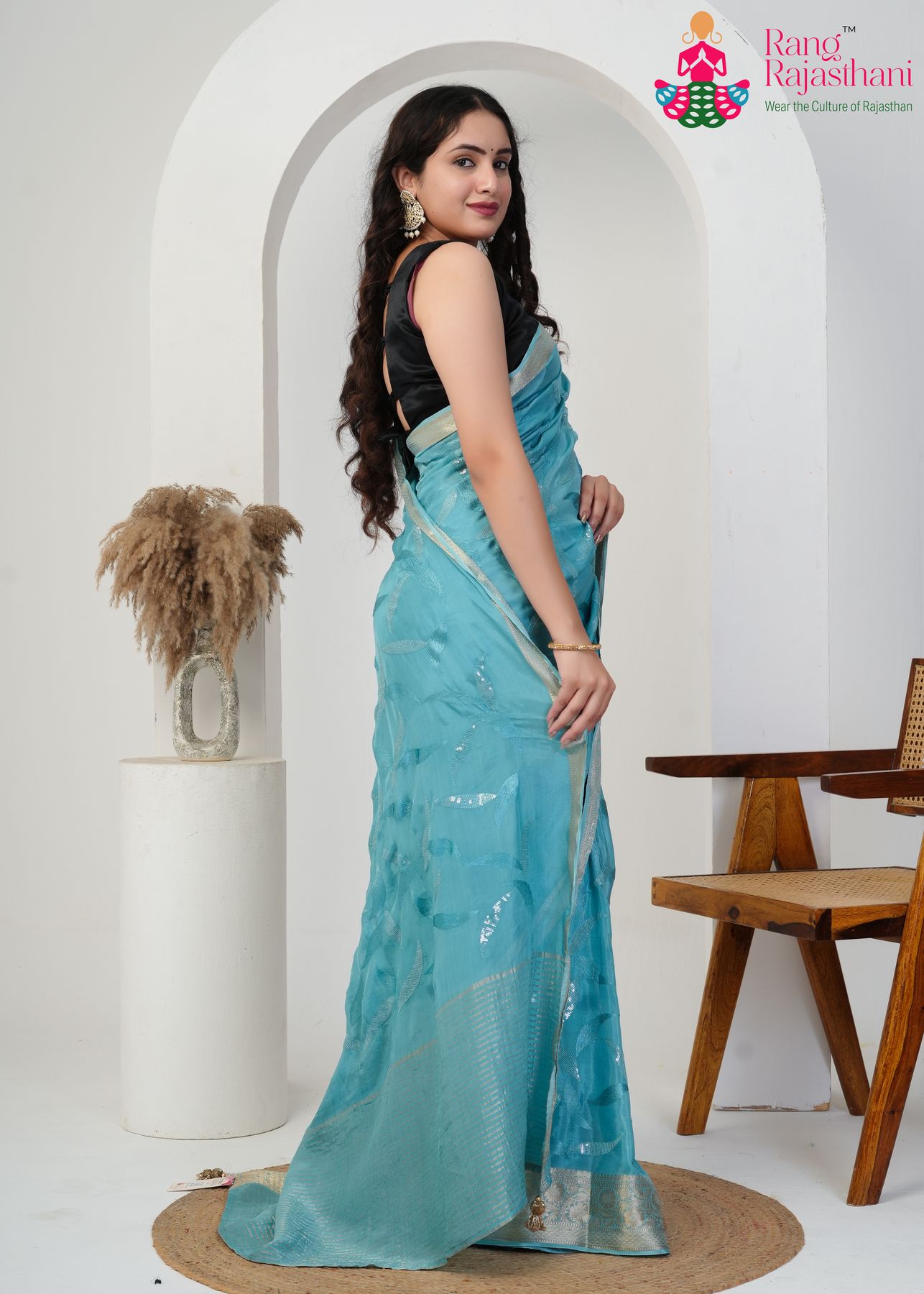 Firozi Silky Charm Saree : Wedding Light Elegance