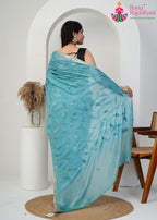 Firozi Silk saree with Sequence back view