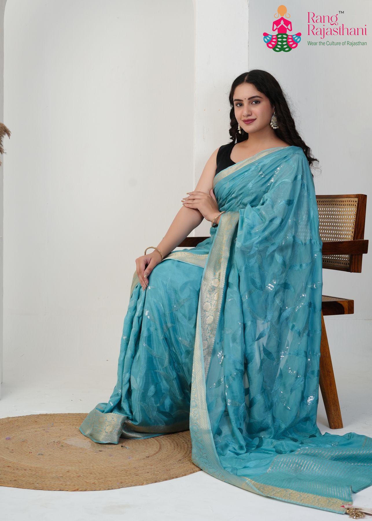 Firozi Silky Charm Saree : Wedding Light Elegance