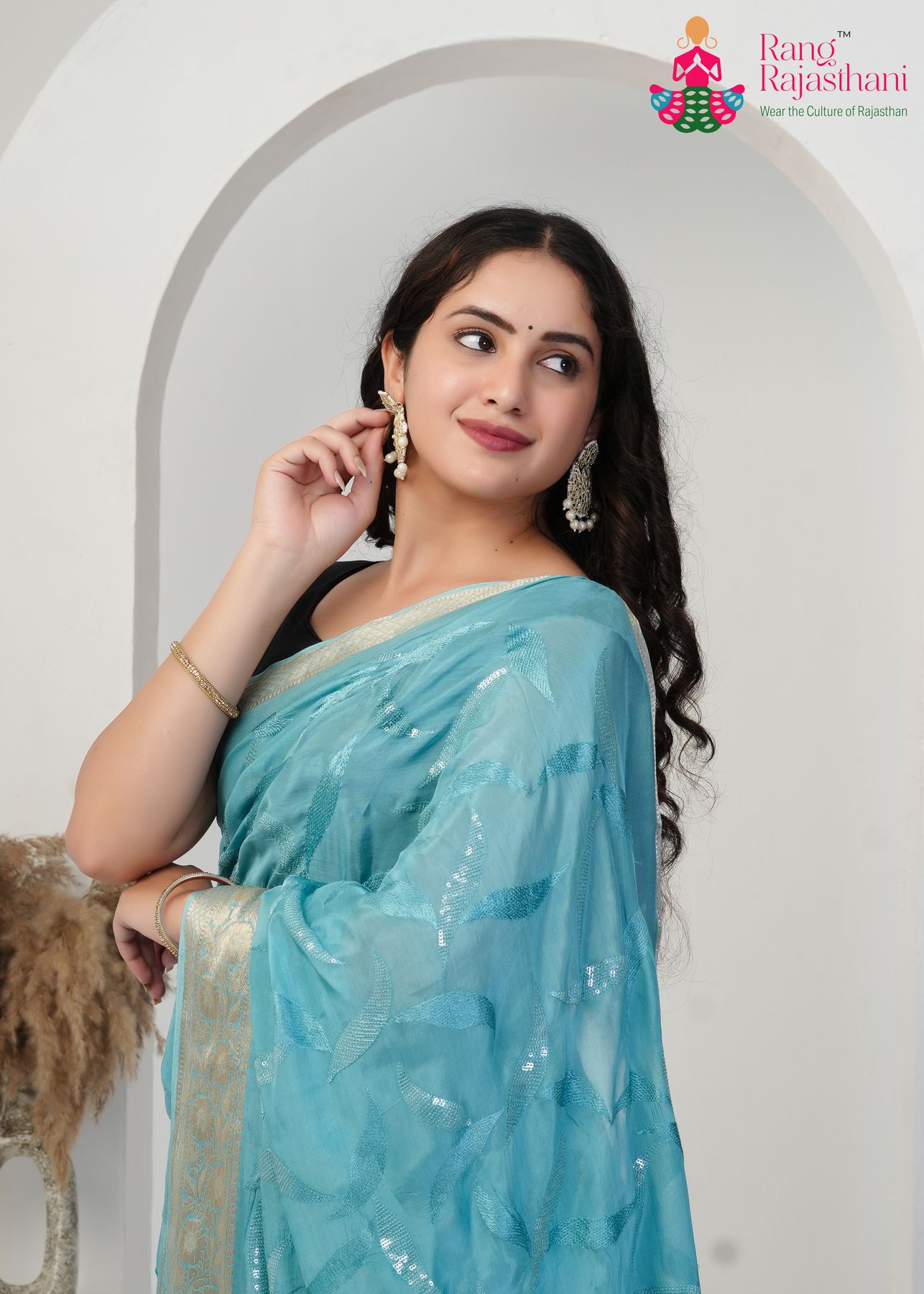 Firozi Silky Charm Saree : Wedding Light Elegance