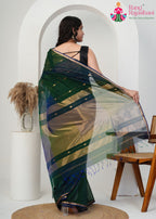 Green Pure Maheshwari Silk saree with Khaddi Work back view