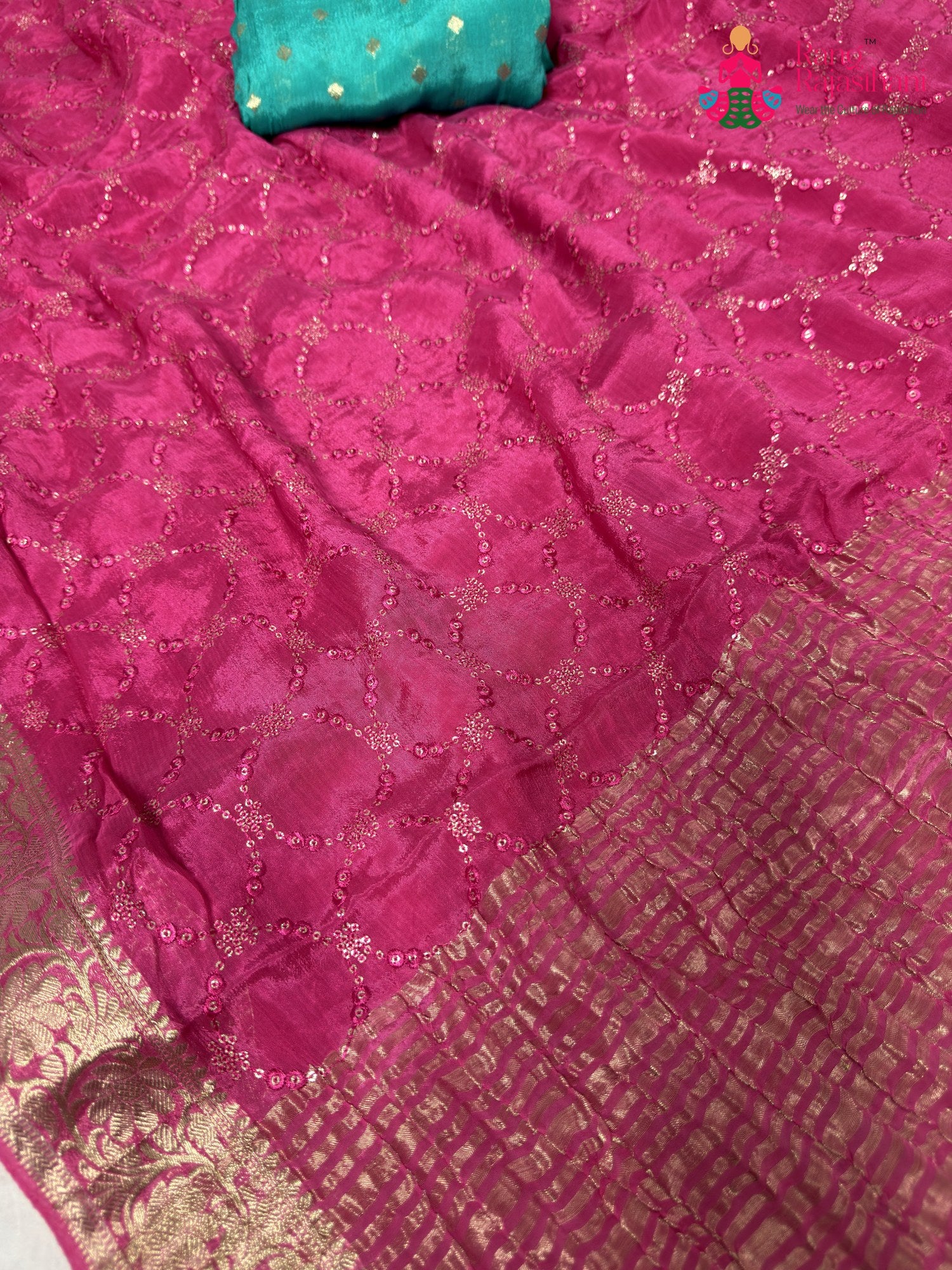 work detailing of gajari chinnon saree