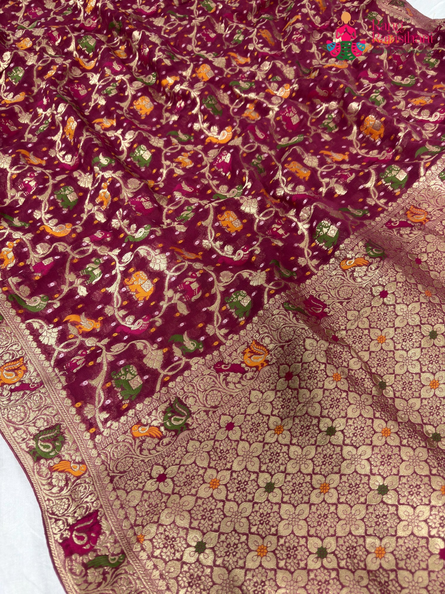 fabric texture of gajari pure georgette khaddi saree