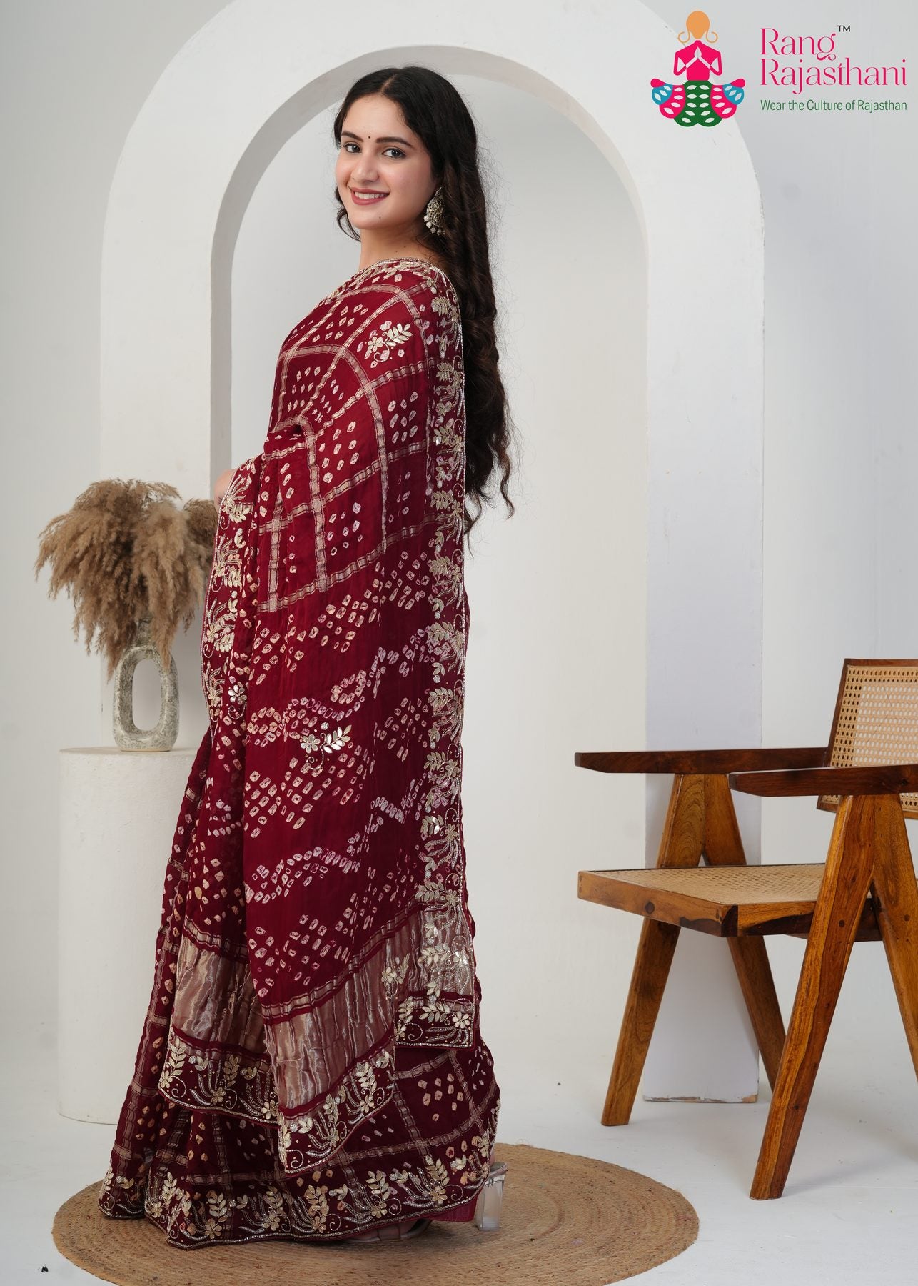 Maroon Modal Gaji Ghatchola Gota Patti Saree : Hand-Work Shine