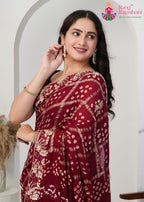 Maroon Pure Modal Silk saree with Ghatchola close up detailing