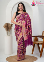 Wine Pure Khadi Georgette office party saree with Khaddi Work from Rang Rajasthani