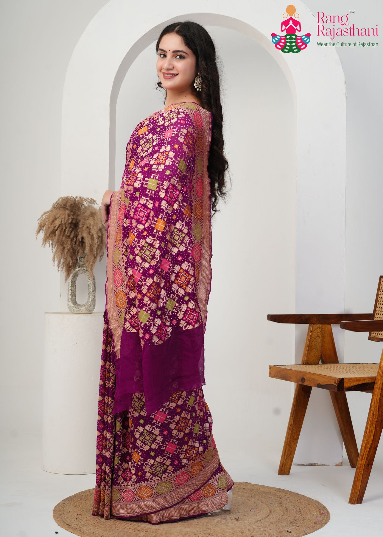 Magenta Khaddi Georgette Patola Saree : Heritage Spark Style