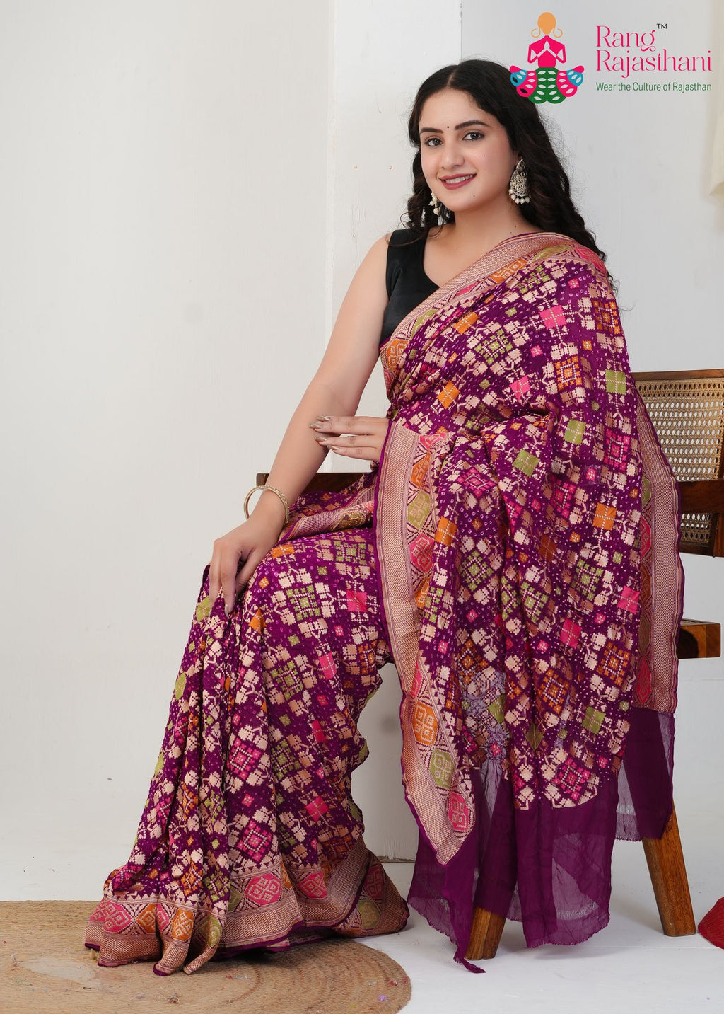 Wine Pure Khadi Georgette saree with Khaddi Work side drape view